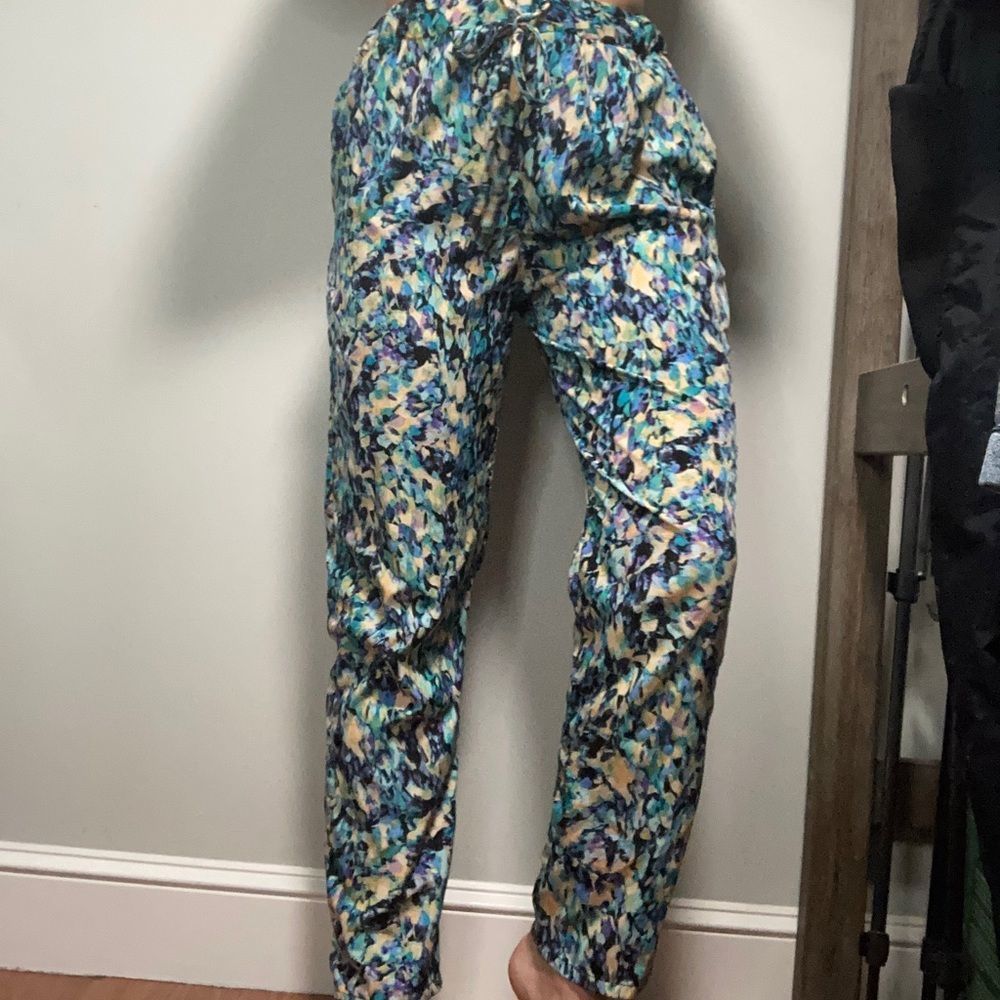 Blue/green fabric jogger pants small